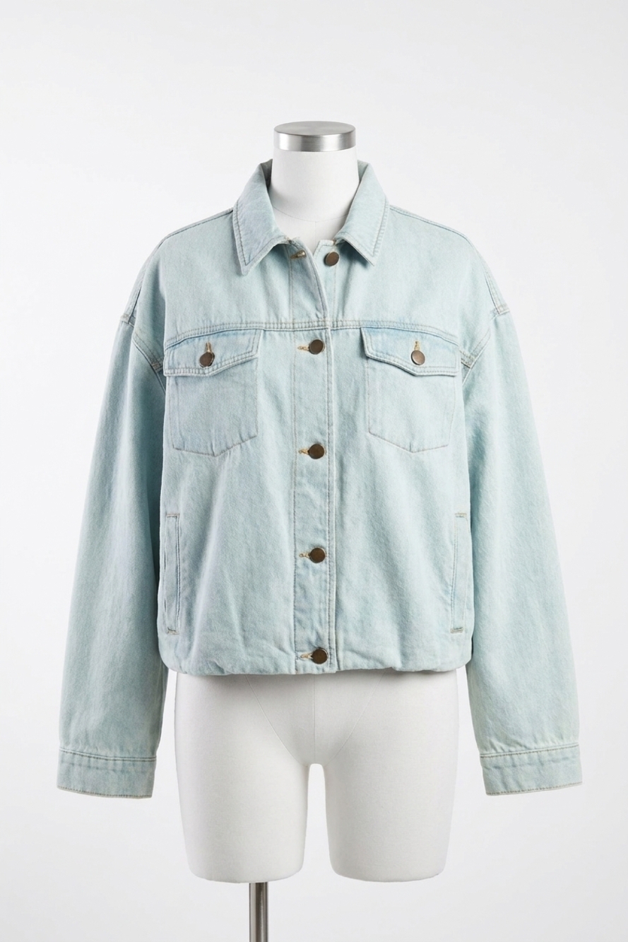NEW ASTR bubble hem denim jacket in chambray blue